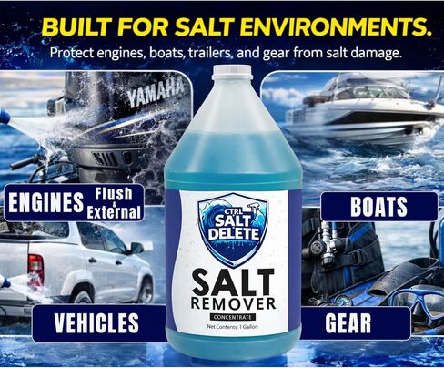 مزيل الملح البحري CTRL+SALT+DELETE، منظف القوارب ومركز تنظيف المحرك، 1 جالون، يزيل الملح من القوارب والمقطورات والمركبات ومعدات الصيد ومعدات الغوص والمزيد in Kuwait