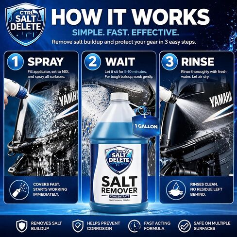مزيل الملح البحري CTRL+SALT+DELETE، منظف القوارب ومركز تنظيف المحرك، 1 جالون، يزيل الملح من القوارب والمقطورات والمركبات ومعدات الصيد ومعدات الغوص والمزيد in Kuwait