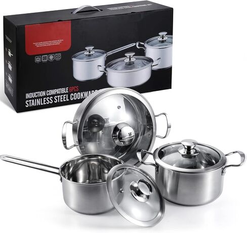 6Pcs 304 Stainless Steel Cookware Set in Kuwait