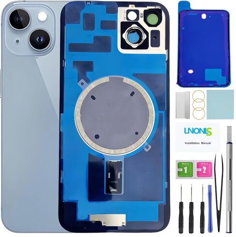 14 Plus Back Glass Replacement for iPhone 14 Plus Rear Back Cover Glass Waterproof and Camera Lens+Professional Repair Tool Kit (Blue) in Kuwait