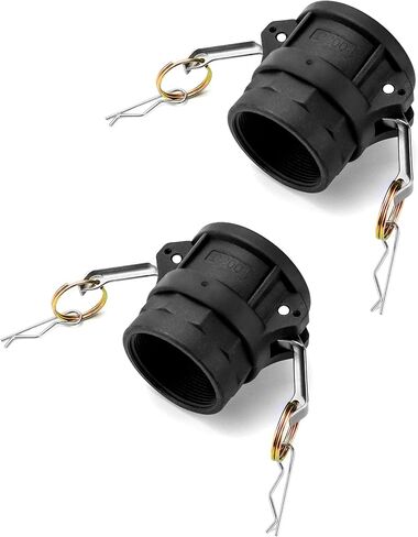 QWORK 2 Pack 2" Type D Cam & Groove Fitting, 2" Female Coupler x 2" NPT Female Thread, Polypropylene Camlock Coupler Adapter, Black for Hose & Pipe Connections in Kuwait