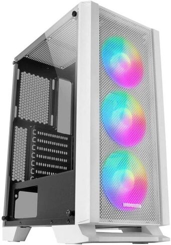 MC-C White ، PC ATX Case ، لوحة أمامية معدنية ، نافذة زجاجية مقسمة ، 3 مراوح FRGB 120 مم in Kuwait