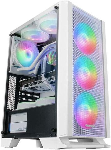 MC-C White ، PC ATX Case ، لوحة أمامية معدنية ، نافذة زجاجية مقسمة ، 3 مراوح FRGB 120 مم in Kuwait