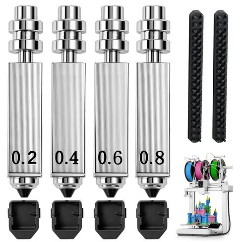 ACOCO 4Pcs Hardened Steel Nozzles for Kobra X Combo, 0.2/0.4/0.6/0.8mm Quick Swap Hotend Extruder Part with 4pcs Silicone Socks & 2pcs Brushes, 350℃ Heat Resistance Nozzle Kit for Anycubic 3D Printer in Kuwait