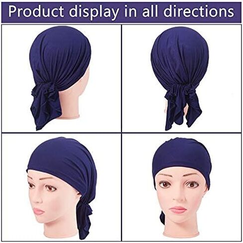 Syhood 4 قطع من أوشحة الرأس المربوطة مسبقًا سهلة الارتداء للنساء، قبعات عمامة صغيرة، غطاء رأس لف الرأس للنساء (رمادي، جملي، أزرق داكن، أسود) in Kuwait
