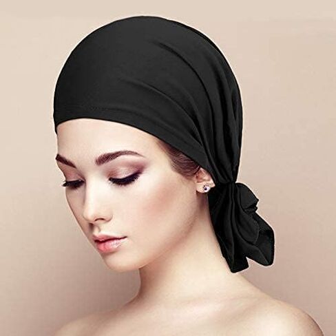 Syhood 4 قطع من أوشحة الرأس المربوطة مسبقًا سهلة الارتداء للنساء، قبعات عمامة صغيرة، غطاء رأس لف الرأس للنساء (رمادي، جملي، أزرق داكن، أسود) in Kuwait
