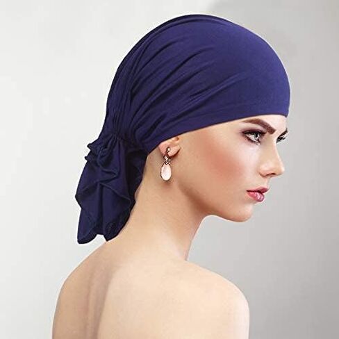 Syhood 4 قطع من أوشحة الرأس المربوطة مسبقًا سهلة الارتداء للنساء، قبعات عمامة صغيرة، غطاء رأس لف الرأس للنساء (رمادي، جملي، أزرق داكن، أسود) in Kuwait