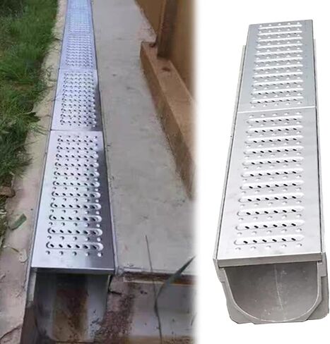 1m 3.3ft Drain Channel for Driveway, Durable Drainage Trench System/Kit with Stainless Steel Grating Load 500 Kg, U Shape Gutter Guards Cover for Outside Garage Concrete (Color : in Kuwait