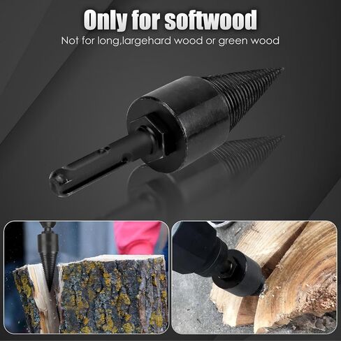 Wood Splitter Drill Bits 32mm + 3 Handles Firewood Log Splitter | 32mm carbon steel cone drill bit, firewood log splitter, detachable hex shank handles, heavy duty wood splitting tool in Saudi Arabia