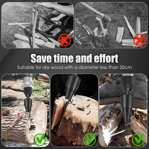 Wood Splitter Drill Bits 32mm + 3 Handles Firewood Log Splitter | 32mm carbon steel cone drill bit, firewood log splitter, detachable hex shank handles, heavy duty wood splitting tool in Saudi Arabia