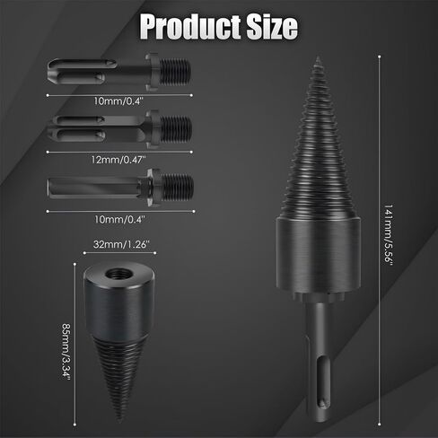 Wood Splitter Drill Bits 32mm + 3 Handles Firewood Log Splitter | 32mm carbon steel cone drill bit, firewood log splitter, detachable hex shank handles, heavy duty wood splitting tool in Saudi Arabia