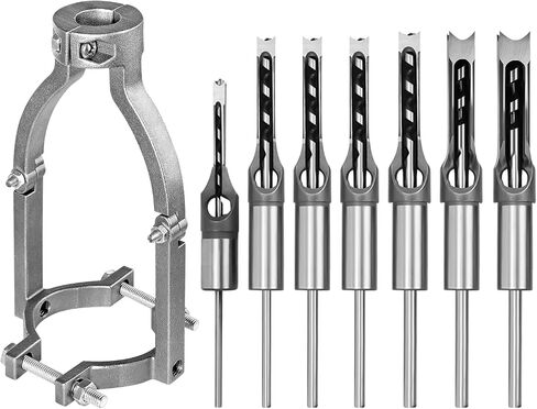 Square Hole Drill Bit & Adapter Set,Wood Mortiser Drill Bit Attachment,Mortising Chisel Set Drill Press Hollow Chisel Mortise Drill Tool for Mortise Machine (1/4, 5/16, 3/8, 2/5, 1/2, 9/16, 5/8") in Saudi Arabia