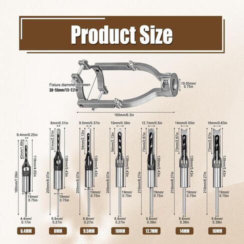 Square Hole Drill Bit & Adapter Set,Wood Mortiser Drill Bit Attachment,Mortising Chisel Set Drill Press Hollow Chisel Mortise Drill Tool for Mortise Machine (1/4, 5/16, 3/8, 2/5, 1/2, 9/16, 5/8") in Saudi Arabia