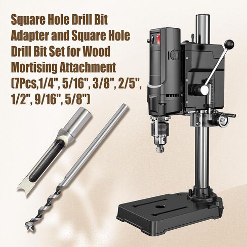 Square Hole Drill Bit & Adapter Set,Wood Mortiser Drill Bit Attachment,Mortising Chisel Set Drill Press Hollow Chisel Mortise Drill Tool for Mortise Machine (1/4, 5/16, 3/8, 2/5, 1/2, 9/16, 5/8") in Saudi Arabia