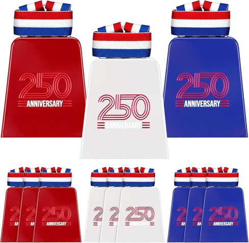 Konohan 12 Pack 250th Anniversary Cowbells Bulk, Patriotic Noise Makers in Red White Blue, Metal Spirit Easier to Hold Loud Noise Makers for Patriotic Events Parades 4th of July Independence Day in Kuwait