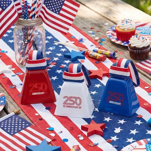 Konohan 12 Pack 250th Anniversary Cowbells Bulk, Patriotic Noise Makers in Red White Blue, Metal Spirit Easier to Hold Loud Noise Makers for Patriotic Events Parades 4th of July Independence Day in Kuwait