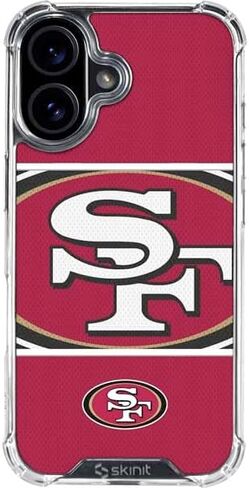 حافظة هاتف Skinit الشفافة متوافقة مع iPhone 16 Plus - تصميم أبيض وأسود مرخص رسميًا من NFL San Franciso 49ers in Kuwait