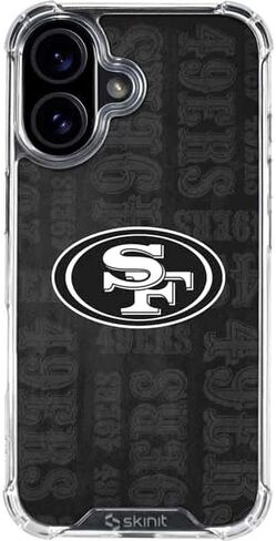 حافظة هاتف Skinit الشفافة متوافقة مع iPhone 16 Plus - تصميم أبيض وأسود مرخص رسميًا من NFL San Franciso 49ers in Kuwait