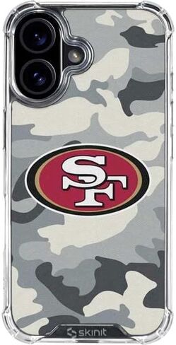 حافظة هاتف Skinit الشفافة متوافقة مع iPhone 16 Plus - تصميم أبيض وأسود مرخص رسميًا من NFL San Franciso 49ers in Kuwait