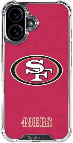 حافظة هاتف Skinit الشفافة متوافقة مع iPhone 16 Plus - تصميم أبيض وأسود مرخص رسميًا من NFL San Franciso 49ers in Kuwait