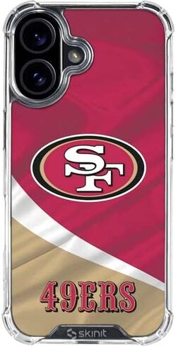 حافظة هاتف Skinit الشفافة متوافقة مع iPhone 16 Plus - تصميم أبيض وأسود مرخص رسميًا من NFL San Franciso 49ers in Kuwait
