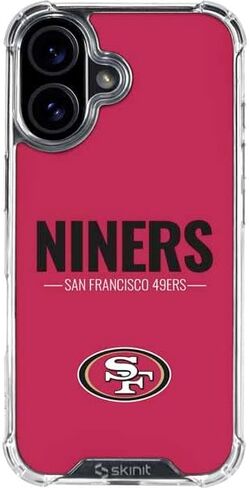 حافظة هاتف Skinit الشفافة متوافقة مع iPhone 16 Plus - تصميم أبيض وأسود مرخص رسميًا من NFL San Franciso 49ers in Kuwait