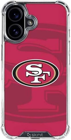 حافظة هاتف Skinit الشفافة متوافقة مع iPhone 16 Plus - تصميم أبيض وأسود مرخص رسميًا من NFL San Franciso 49ers in Kuwait