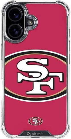 حافظة هاتف Skinit الشفافة متوافقة مع iPhone 16 Plus - تصميم أبيض وأسود مرخص رسميًا من NFL San Franciso 49ers in Kuwait