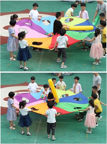 Interactive Umbrella Parachute Mole Game Toy with 9 Holes Inflatable Rod to Encourage Cooperation, Durable Polyester Material for Group Activities in Kuwait