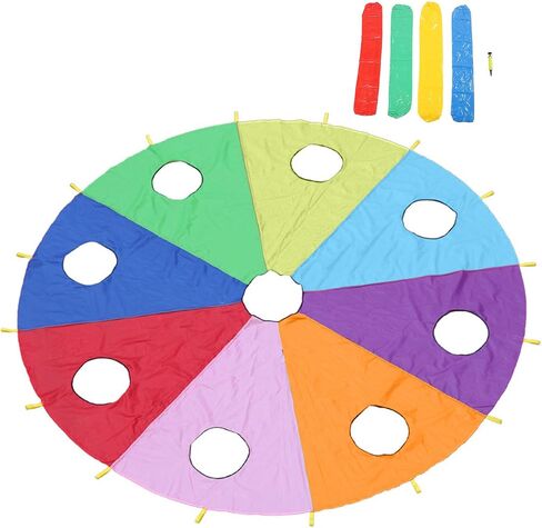 Interactive Umbrella Parachute Mole Game Toy with 9 Holes Inflatable Rod to Encourage Cooperation, Durable Polyester Material for Group Activities in Kuwait