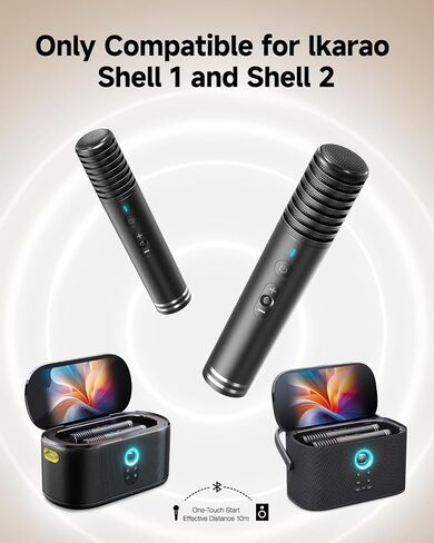 ميكروفون لاسلكي بتقنية البلوتوث من Ikarao لجهاز الكاريوكي Shell S1 وShell S2، ميكروفون بديل/ملحق مع 8 تأثيرات صوتية، بطارية 20 ساعة، ميكروفون ديناميكي احترافي للثنائي (قطعة واحدة) in Kuwait