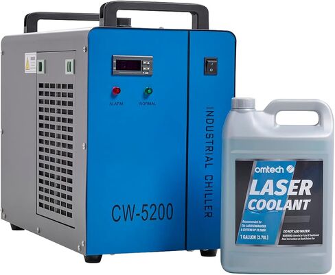 مبرد مياه صناعي OMTech 6L ومبرد ليزر ثاني أكسيد الكربون، نظام تبريد المياه CW5200 للنقاشين بالليزر مع 1 جالون مبرد سائل غير موصل مبرد مضاد للتجمد مخفف مسبقًا لأنابيب ليزر ثاني أكسيد الكربون in Kuwait