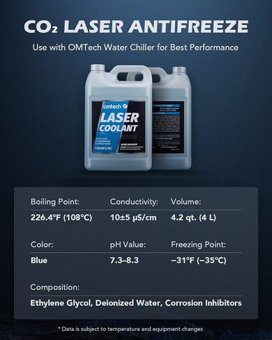 مبرد مياه صناعي OMTech 6L ومبرد ليزر ثاني أكسيد الكربون، نظام تبريد المياه CW5200 للنقاشين بالليزر مع 1 جالون مبرد سائل غير موصل مبرد مضاد للتجمد مخفف مسبقًا لأنابيب ليزر ثاني أكسيد الكربون in Kuwait