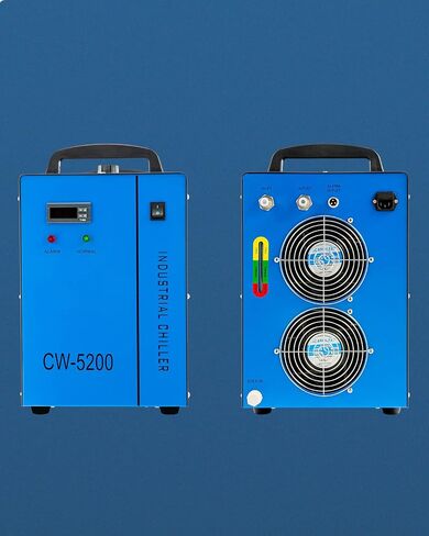 مبرد مياه صناعي OMTech 6L ومبرد ليزر ثاني أكسيد الكربون، نظام تبريد المياه CW5200 للنقاشين بالليزر مع 1 جالون مبرد سائل غير موصل مبرد مضاد للتجمد مخفف مسبقًا لأنابيب ليزر ثاني أكسيد الكربون in Kuwait