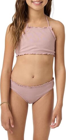 O'NEILL Girls Shorebreak Rib Ruffle Edge Hi Neck Swim Set | Textured Jacquard, Medium Coverage in Kuwait