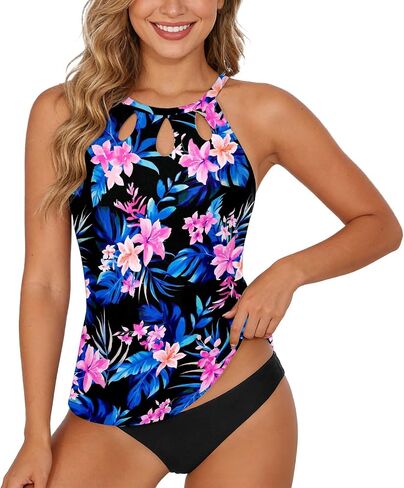 High Neck Swimsuits for Women 2 Piece Tankini Swimsuits Tummy Control Bathing Suits 2026 Floral Print Swimwear in Kuwait