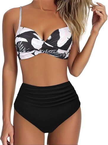 High Waisted Full Coverage Bikini Sets for Women Two Piece Swimsuit Push Up Twist Front Ruched Summer Bathing Suit in Kuwait