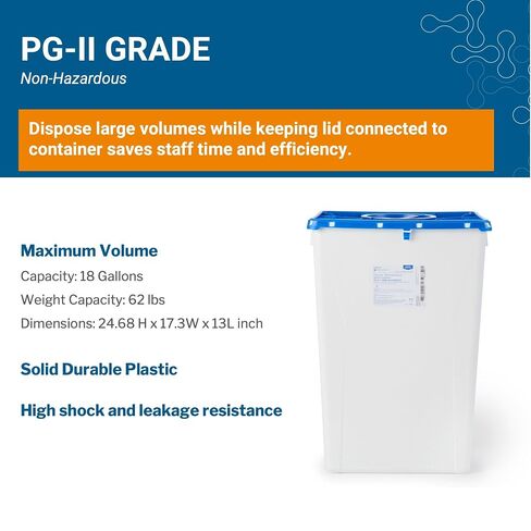 McKesson Prevent Pharmaceutical Sharps Container, Premium - PG-II, Non-Hazardous, Plastic, Vertical Entry, Rotating Lid - 18 gal, 13 in x 17 3/10 in x 24 3/5 in, 7 Count in Kuwait