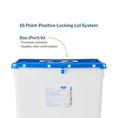McKesson Prevent Pharmaceutical Sharps Container, Premium - PG-II, Non-Hazardous, Plastic, Vertical Entry, Rotating Lid - 18 gal, 13 in x 17 3/10 in x 24 3/5 in, 7 Count in Kuwait