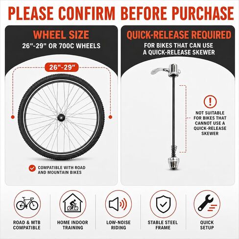 Bike Trainer Stand for Indoor Riding – Portable Magnetic Trainer for Road & Mountain Bikes, Fits 26-29" & 700C Wheels，6 Resistance Levels, Quick Release Skewer & Front Wheel Riser Block Included. in Kuwait