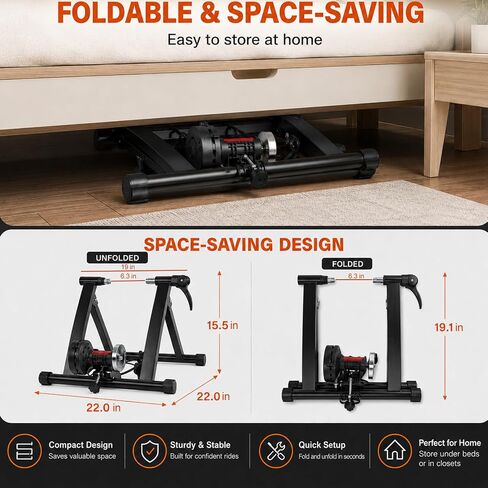 Bike Trainer Stand for Indoor Riding – Portable Magnetic Trainer for Road & Mountain Bikes, Fits 26-29" & 700C Wheels，6 Resistance Levels, Quick Release Skewer & Front Wheel Riser Block Included. in Kuwait