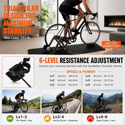 Bike Trainer Stand for Indoor Riding – Portable Magnetic Trainer for Road & Mountain Bikes, Fits 26-29" & 700C Wheels，6 Resistance Levels, Quick Release Skewer & Front Wheel Riser Block Included. in Kuwait