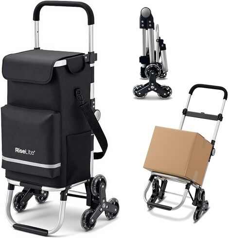 Stair Climbing Cart - Shopping Cart with Wheels for Stairs, Foldable Tri-Wheel Grocery Cart for Seniors & Apartments, 55L Bag with Insulated Cooler, Adjustable Handle, 110 Lbs, Waterproof in Kuwait