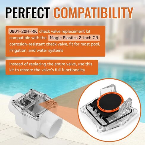 0801‑20H‑RK CR Valve Replacement Kit for Magic Plastics, Pool Valve Repair Kit, Corrosion Resistant Plastic Check Valve Parts, Plate, Spring, Lid for Pool & Spa in Kuwait