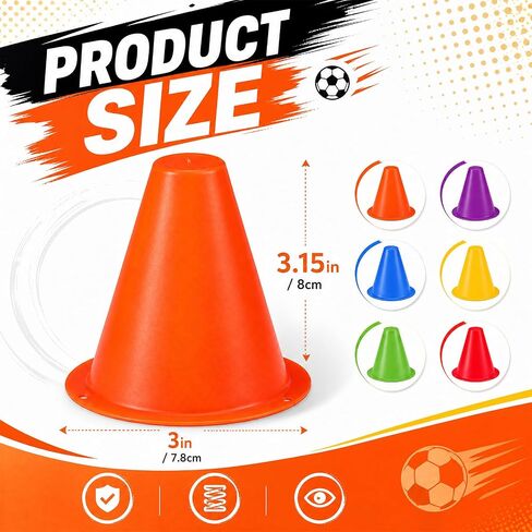 Unittype 60 حزمة مخاريط صغيرة للتدريب الرياضي، 3.15 بوصة مخاريط علامة التدريب للأطفال في الأماكن المغلقة في الهواء الطلق خفة الحركة حفر كرة القدم التزلج على الجليد ممارسة الرقص دورات عقبة، 6 ألوان زاهية in Kuwait