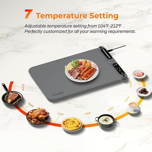 Firelex Food Warming Mat, 7-Temp & Timer Silicone Electric Warming Tray, 8s Fast Heat, keep dishes warm for family dinners, Buffet & Parties (Gray) in Kuwait