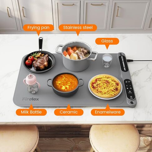 Firelex Food Warming Mat, 7-Temp & Timer Silicone Electric Warming Tray, 8s Fast Heat, keep dishes warm for family dinners, Buffet & Parties (Gray) in Kuwait