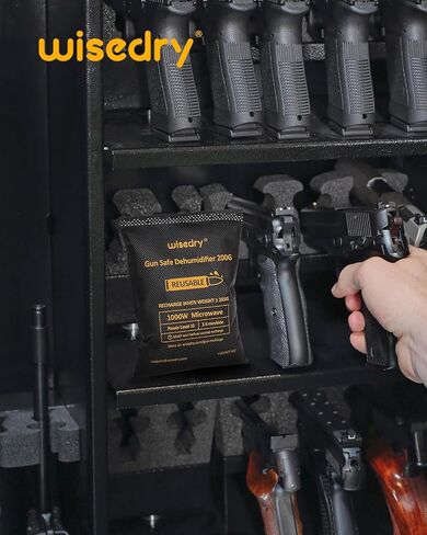 Wisedry 200 جرام × 4 عبوات مزيل رطوبة آمن للبندقية، ممتص رطوبة قابل لإعادة الاستخدام لخزائن الأسلحة، جل سيليكا مجفف آمن للبندقية قابل لإعادة الشحن in Kuwait