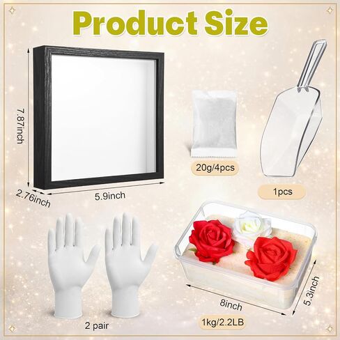 مجموعة أدوات إطار Lewtemi DIY، تجفيف زهرة هلام السيليكا مع حاوية ومجموعة إطار صندوق ظلال مقاس 8 × 8، باقة زفاف DIY، هدية تخرج، حقيبة عرض الذاكرة لمجموعة حفظ الزهور in Kuwait