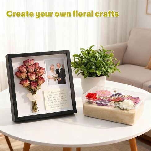 مجموعة أدوات إطار Lewtemi DIY، تجفيف زهرة هلام السيليكا مع حاوية ومجموعة إطار صندوق ظلال مقاس 8 × 8، باقة زفاف DIY، هدية تخرج، حقيبة عرض الذاكرة لمجموعة حفظ الزهور in Kuwait